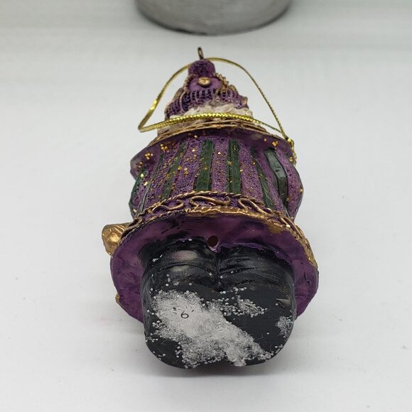 Glass Purple Bell Ceramic Blue Snowman Resin Purple Santa Mix Trio Ornament Set - Picture 9 of 11